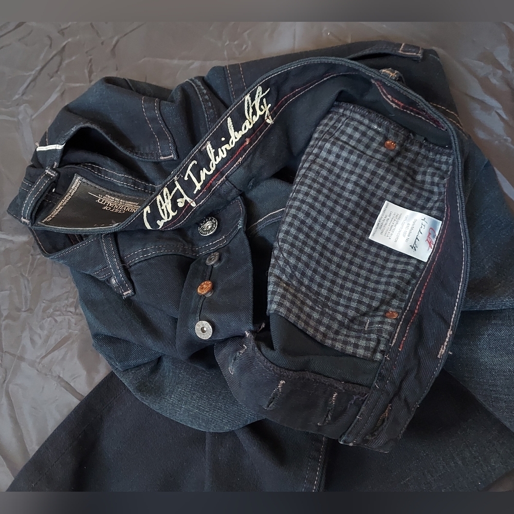 CULT OF INDIVIDUALITY HAGEN MEN'S DISTRESSED DARK WASH RELAXED JEANS SIZE 38X34